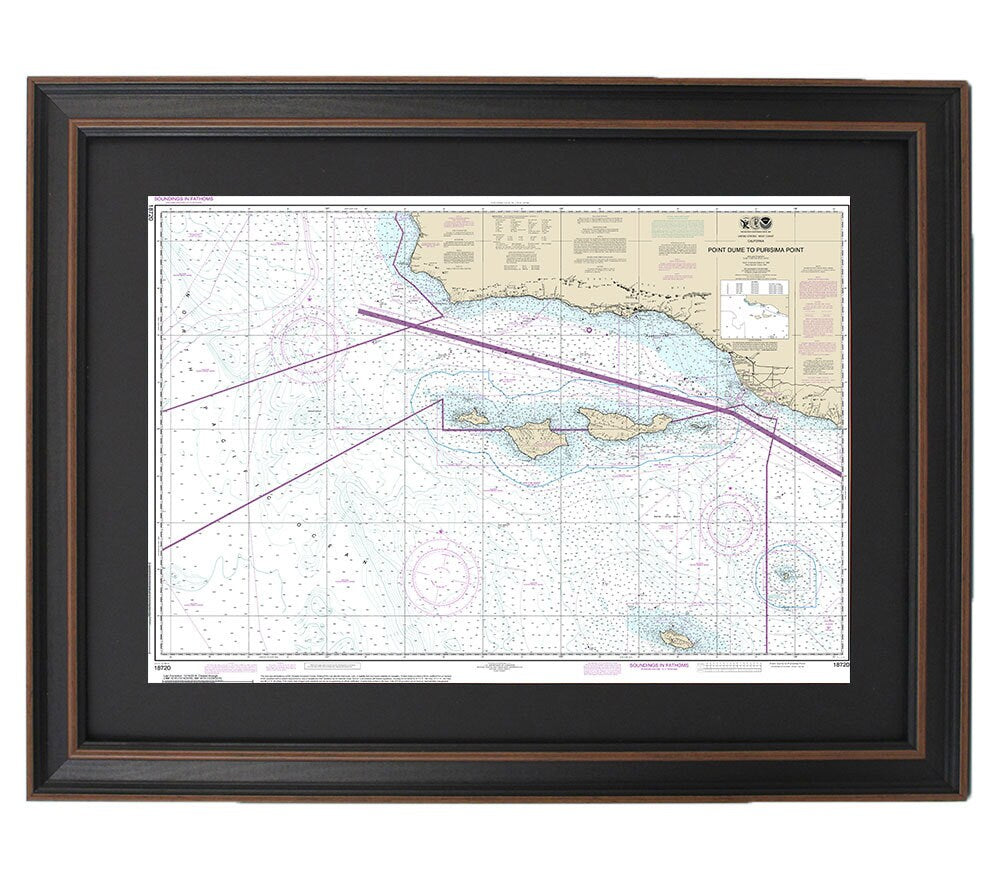 Framed Nautical Chart 18720 - Point Dume to Purisma Point. NOAA 18720. Handmade in the USA.