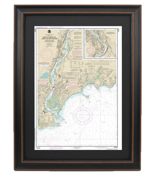 Framed Nautical Chart 12370 - North Shore of Long Island Sound. Housatonic River. NOAA 12370. Handmade in the USA.