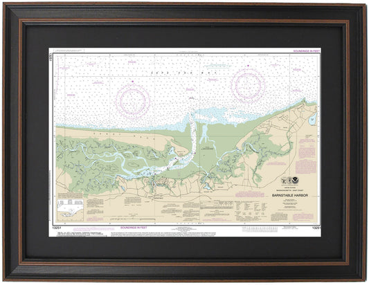 Framed Nautical Chart 13251 - Barnstable Harbor, MA. NOAA 13251. Handmade in the USA.