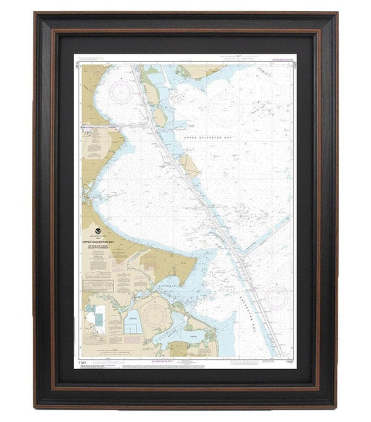 Framed Nautical Chart 11327 - Upper Galveston Bay. NOAA 11327. Handmade in the USA.