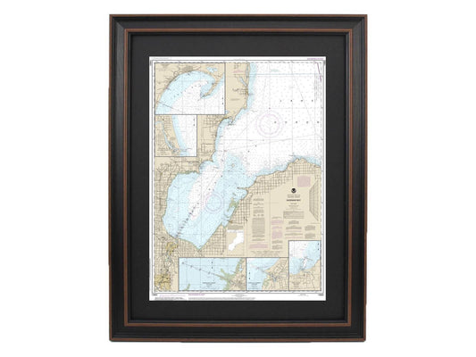 Framed Nautical Chart 14863 - Lake Huron, Saginaw Bay NOAA 14863. Handmade in the USA.