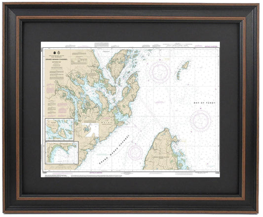 Framed Nautical Chart 13394  - North Grand Manan Channel, Maine. NOAA 13394. Handmade in the USA.