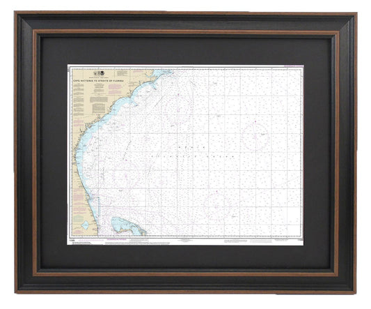 Framed Nautical Chart 11009 - Cape Hatteras to Straits of Florida. NOAA 11009. Handmade in the USA.