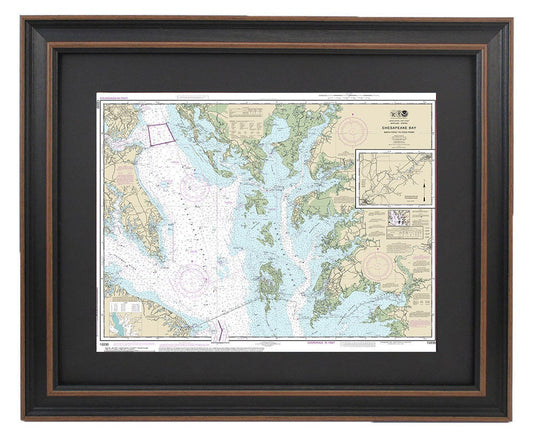 Framed Nautical Chart 12230 - Chesapeake Bay, Smith Point to Cove Point, NOAA 12230. Handmade in the USA.