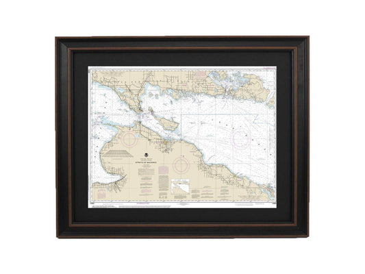 Framed Nautical Chart 14880 - Lake Huron, Straits of Mackinac. NOAA 14880. Handmade in the USA.