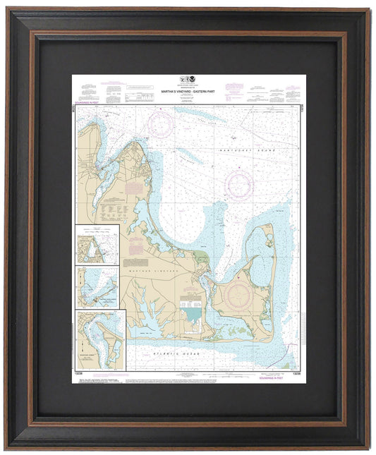 Framed Nautical Chart 13238 - Martha's Vineyard (Eastern Part). NOAA 13238. Handmade in the USA.