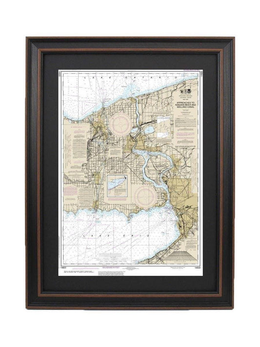 Framed Nautical Chart 14822 - Niagara Falls. Lake Erie to Lake Ontario. NOAA 14822. Handmade in the USA.