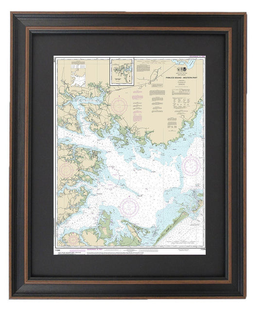 Framed Nautical Chart 11548 - Western Pamlico Sound, NOAA 11548. Handmade in the USA.