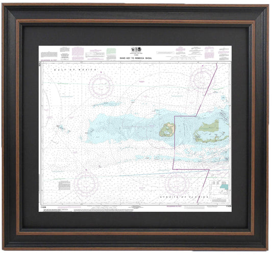 Framed Nautical Chart 11439 - Sand Key to Rebecca Shoal. NOAA 11439. Handmade in the USA.