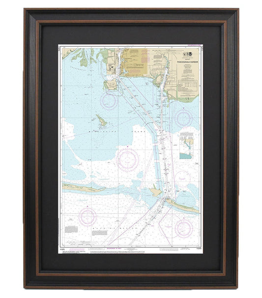 Framed Nautical Chart 11375 - Pascagoula Harbor. NOAA 11375. Handmade in the USA.