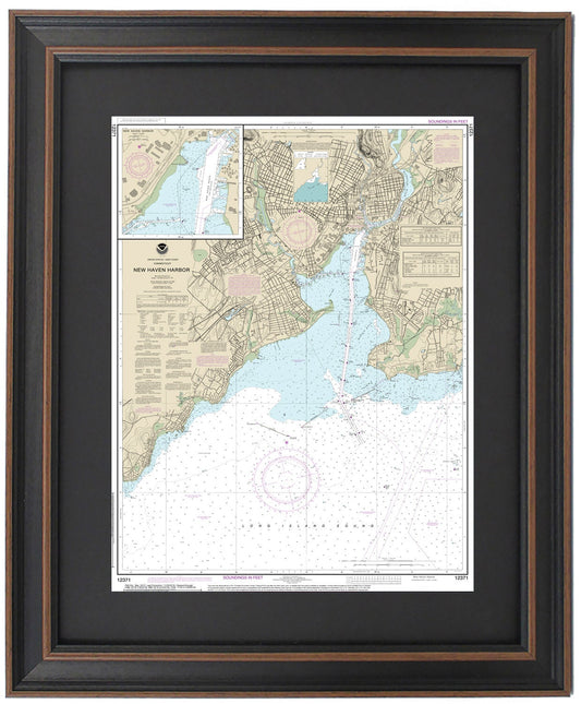 Framed Nautical Chart 12371 - North Shore of Long Island Sound. New Haven Harbor. NOAA 12371. Handmade in the USA.