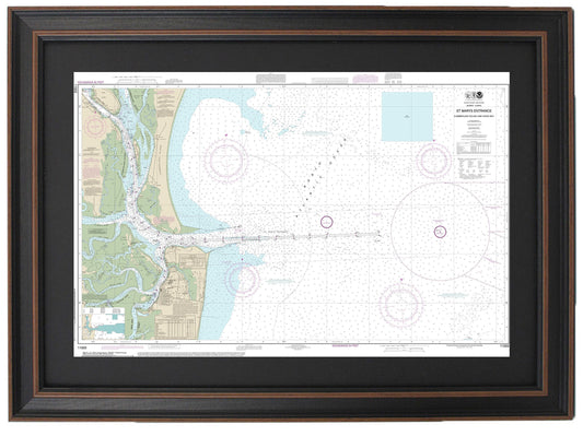 Framed Nautical Chart 11503 - St. Marys Entrance. Cumberland Sound and Kings Bay. NOAA 11503 Handmade in the USA.