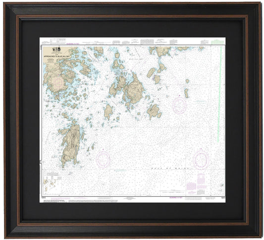 Framed Nautical Chart 13313 - Approaches to Blue Hill Bay, Maine. NOAA 13313. Handmade in the USA.
