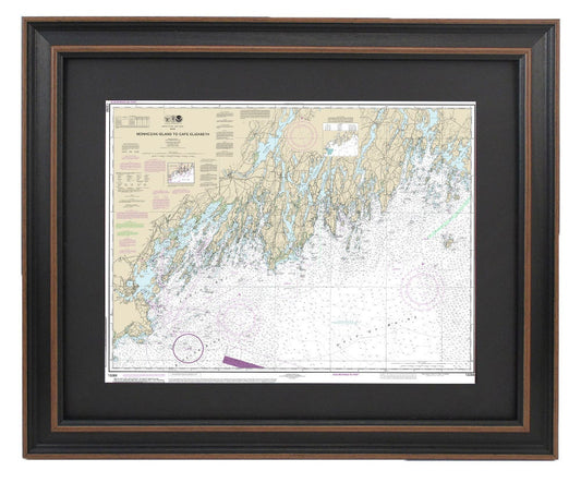 Framed Nautical Chart 13288 - Monhegan Island to Cape Elizabeth. NOAA 13288. Handmade in the USA.