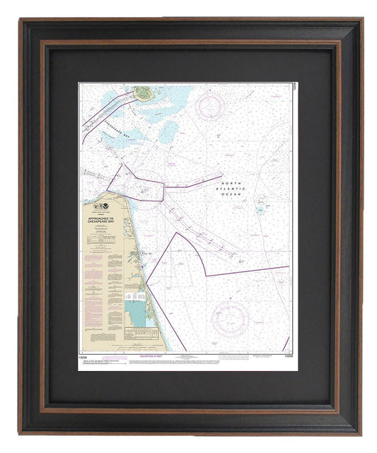 Framed Nautical Chart 12208 - Approaches to Chesapeake Bay. NOAA 12208. Handmade in the USA.