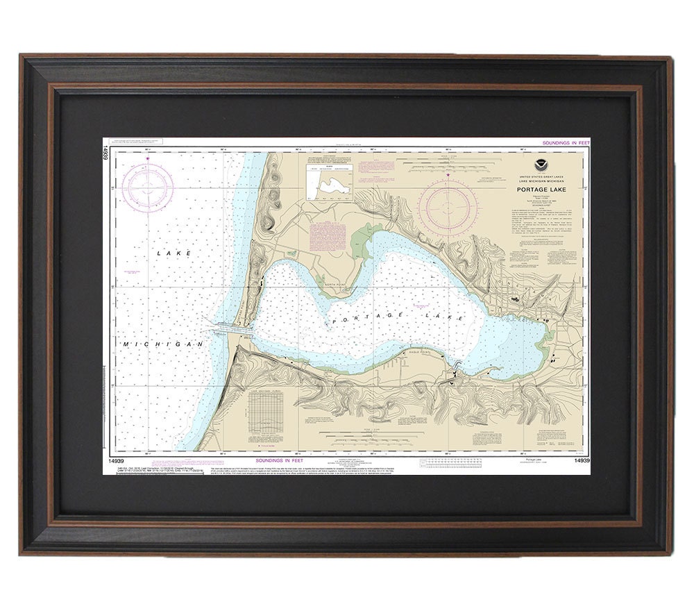 Framed Nautical Chart 14939 - Portage Lake. NOAA 14939. Handmade in the USA.