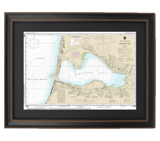 Framed Nautical Chart 14939 - Portage Lake. NOAA 14939. Handmade in the USA.