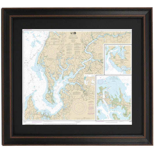 Framed Nautical Chart 12272 - Chesapeake Bay. Chester River. Kent Island, Rock Hall Harbor and Swan Creek. NOAA 12272. Handmade in the USA.