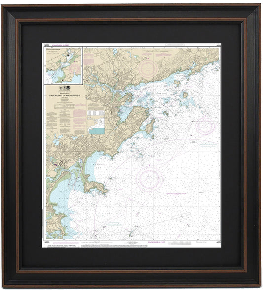 Framed Nautical Chart 13275 - Salem and Lynn Harbors. NOAA 13275. Handmade in the USA.