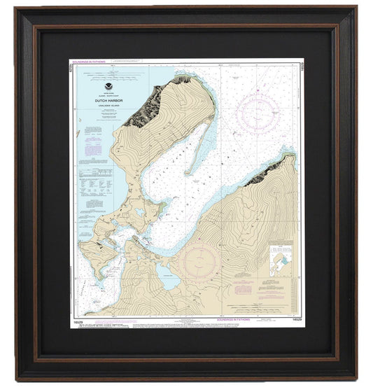 Framed Nautical Chart 16529  - Dutch Harbor, Alaska. NOAA 16529 . Handmade in the USA.