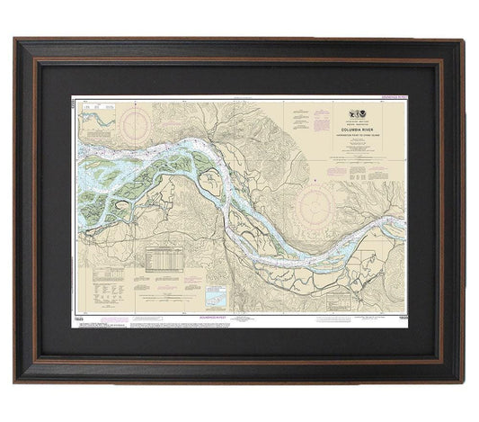 Framed Nautical Chart 18523 - Columbia River. Harrington Point to Crims Island. NOAA 18523. Handmade in the USA.