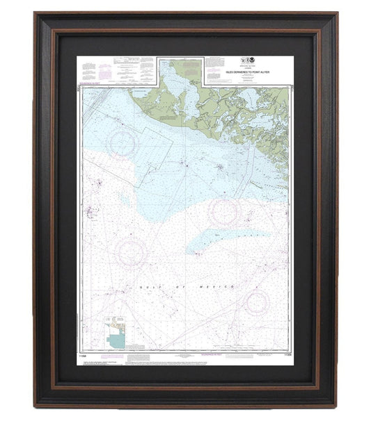 Framed Nautical Chart 11356 - Isles Dernieres to Point au Fer. NOAA 11356. Handmade in the USA.