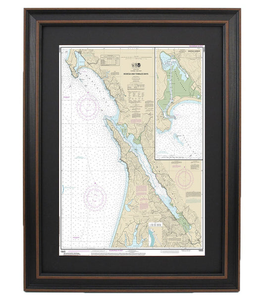 Framed Nautical Chart 18643 - Bodega and Tomales Bays. Bodega Harbor. NOAA 18643. Handmade in the USA.