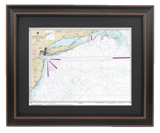 Framed Nautical Chart 12300 - Approaches to New York. NOAA 12300. Handmade in the USA.