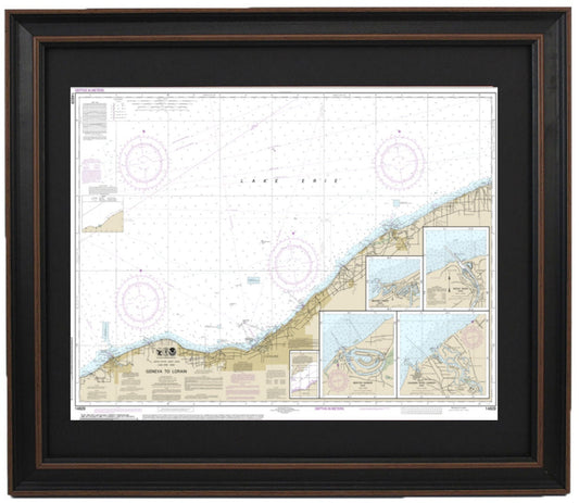 Framed Nautical Chart 14829 - Lake Erie. Geneva to Lorain. NOAA 14829. Handmade in the USA.