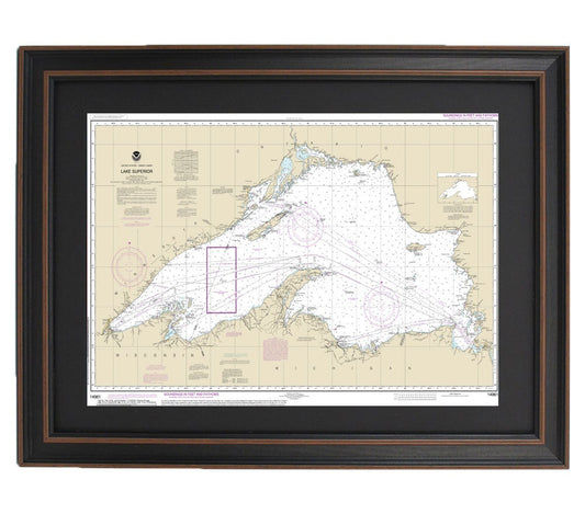 Framed Nautical Chart 14961 - Lake Superior. NOAA 14961. Handmade in the USA.