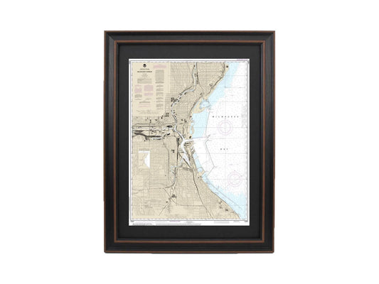 Framed Nautical Chart 14924 - Milwaukee Harbor, Lake Michigan, Wisconsin NOAA 14924. Handmade in the USA.