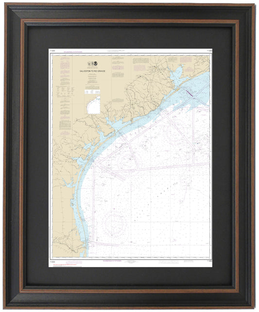 Framed Nautical Chart. NOAA 11300 - Custom Galveston to Rio Grande featuring the Gulf of America. Handmade in the USA.