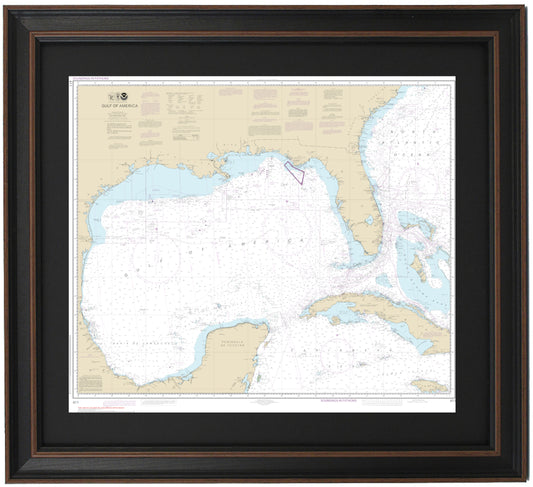 Gulf of America Nautical Chart. NOAA 411. Custom Framed Nautical Chart (aka Gulf of Mexico). Handmade in the USA
