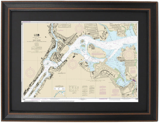 Framed Nautical Chart 12339 - East River, NY. NOAA 12339. Handmade in the USA.