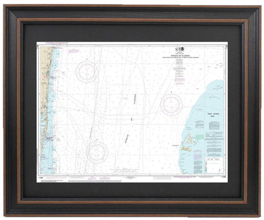 Framed Nautical Chart 11469 - Straits of Florida. Fowey Rocks. NOAA 11469. Handmade in the USA.