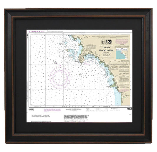 Framed Nautical Chart 18605 - Trinidad Harbor. NOAA 18605. Handmade in the USA.