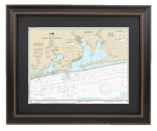 Framed Nautical Chart 11382 - Pensacola Bay and approaches. NOAA 11382. Handmade in the USA.