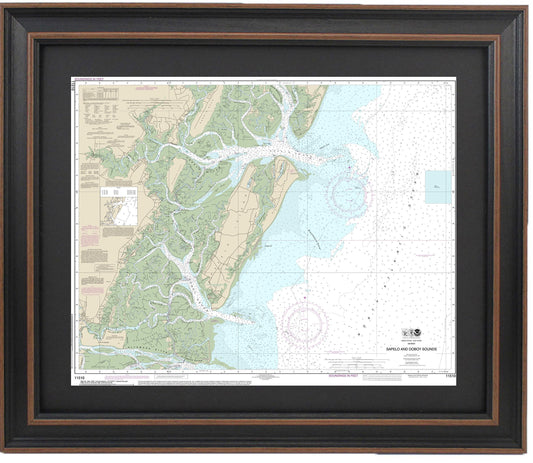 Framed Nautical Chart 11510 - Sapelo and Doboy Sounds. NOAA 11510. Handmade in the USA.