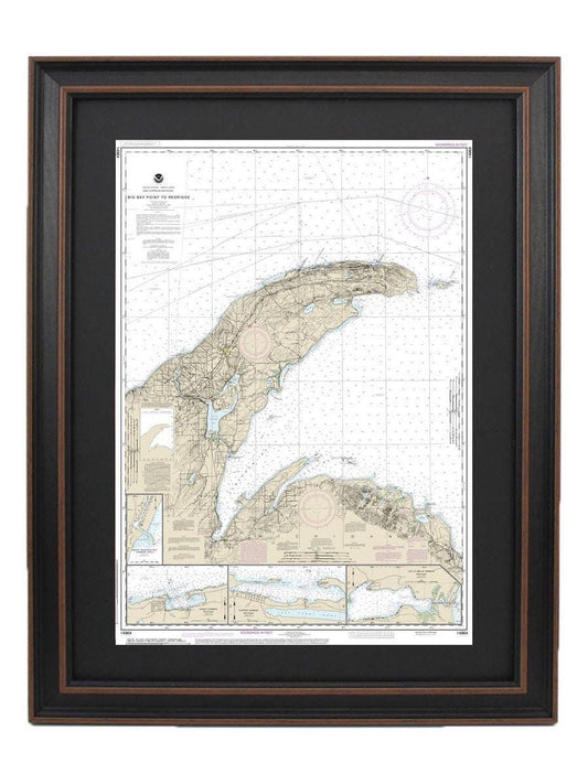 Framed Nautical Chart 14964 - Lake Superior, Big Bay Point to Redridge. NOAA 14964. Handmade in the USA.
