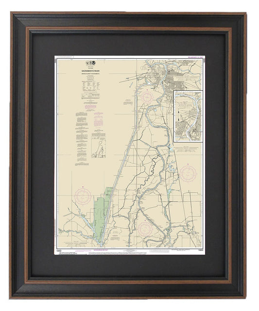 Framed Nautical Chart 18662 - Sacramento River. Andrus Island to Sacramento. NOAA 18662. Handmade in the USA.