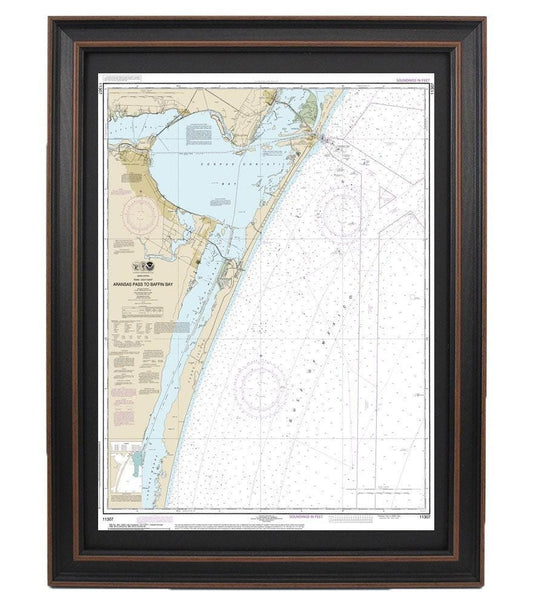 Framed Nautical Chart 11307 - Aransas Pass to Baffin Bay. NOAA 11307. Handmade in the USA.