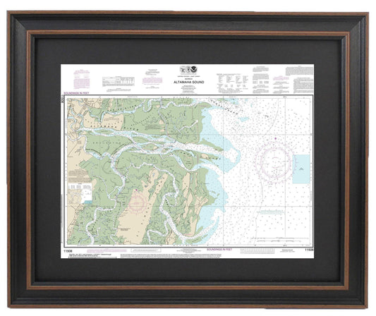 Framed Nautical Chart 11508 - Altamaha Sound. NOAA 11508. Handmade in the USA.
