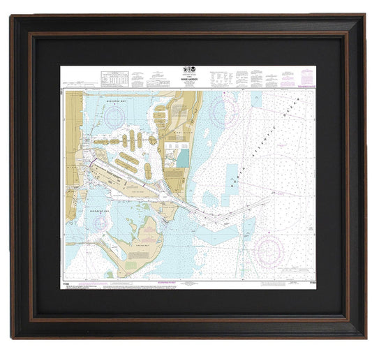 Framed Nautical Chart 11468 - Miami Harbor. NOAA 11468. Handmade in the USA.