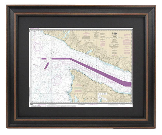 Framed Nautical Chart 18460 - Strait of Juan de Fuca Entrance. NOAA 18460. Handmade in the USA.
