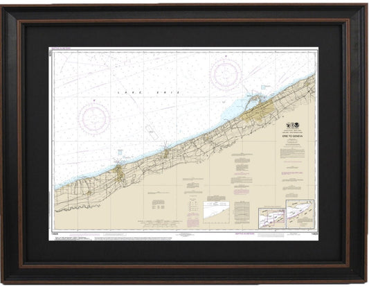 Framed Nautical Chart 14828 - Lake Erie to Geneva. NOAA 14828. Handmade in the USA.