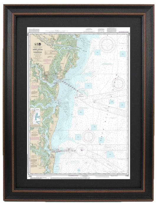 Framed Nautical Chart 11502 - Doboy Sound to Fernandina. NOAA 11502. Handmade in the USA.
