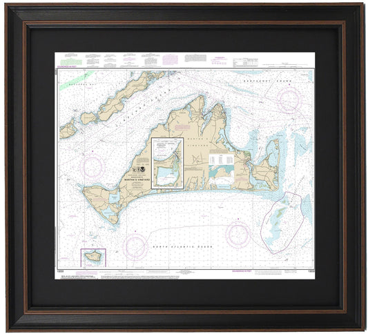 Framed Nautical Chart 13233 - Martha's Vineyard, MA. NOAA 13233. Handmade in the USA.