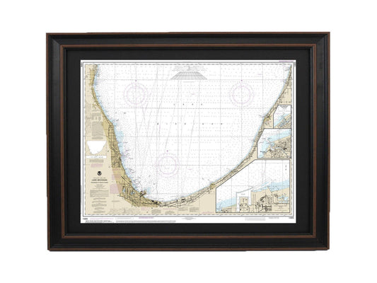 Framed Nautical Chart 14905 - Lake Michigan Waukegan to South Haven. NOAA 14905. Handmade in the USA.