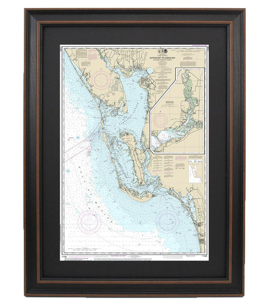 Framed Nautical Chart 11426 - Estero Bay to Lemon Bay. Sanibel Island & Charlotte Harbor. NOAA 11426. Handmade in the USA.