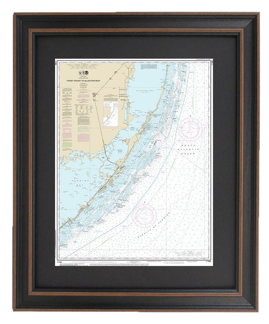 Framed Nautical Chart 11462 - Fowey Rocks to Alligator Reef. NOAA 11462. Handmade in the USA.